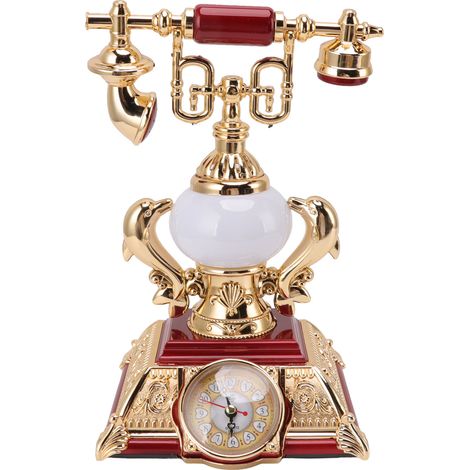 Lampe de table vintage en forme de téléphone avec réveil intégré. Montage facile. Modèle décoratif pour la maison ou un café. Prise UE 220 V. Référence : 8178 2. (1/5)