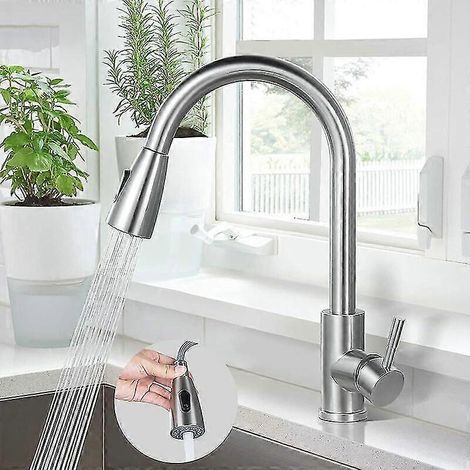 Küchenarmatur, Spültischarmatur aus Edelstahl 304, 360° drehbare Spültischarmatur mit Ausziehbrause, Bugumao (1/5)