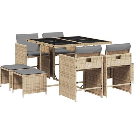 Maison Exclusive - Set Pranzo da Giardino 9 pz con Cuscini Beige Misto Polyrattan (1/5)