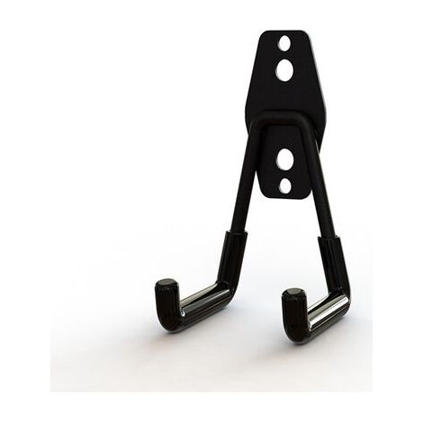 Lot de 2 crochets pour suspension de garage Double crochets de rangement de garage Crochet de vélo mural pour organiser outils, escaliers, vélos Noir 11 x 7.5 x 5cm，Équipé de vis