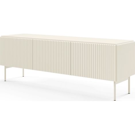 Mobile TV 147 cm, 3 ante, apertura push-to-open, frontali scanalati, Cashmere, 147 x 39,8 x 51,2 cm (1/5)