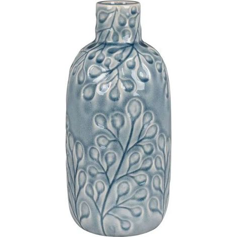 Vase en céramique bleu avec motif fleurs Ø12 x 26 cm (1/4)