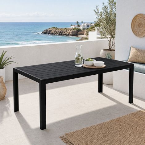 DESMIU Table de Jardin en Bois Composite avec Structure en Aluminium, Résistante aux Intempéries, Noir, 190 × 84,5 × 72 cm (1/5)