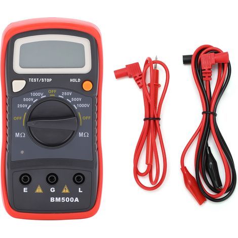 Probador de resistencia LCD Fydun BM500A de 1000 V, medidor digital de resistencia de aislamiento, medidor de megóhmetros con pinza y prueba (1/5)
