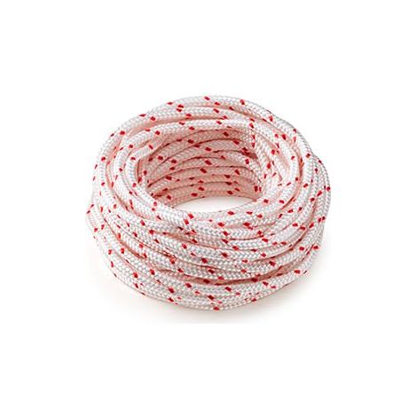 Corde de lanceur blanche à point rouge – 6,0 mm x 10 m – Cordon de démarrage pour moteur thermique, tondeuse, tronçonneuse, générateur et débroussailleuse.