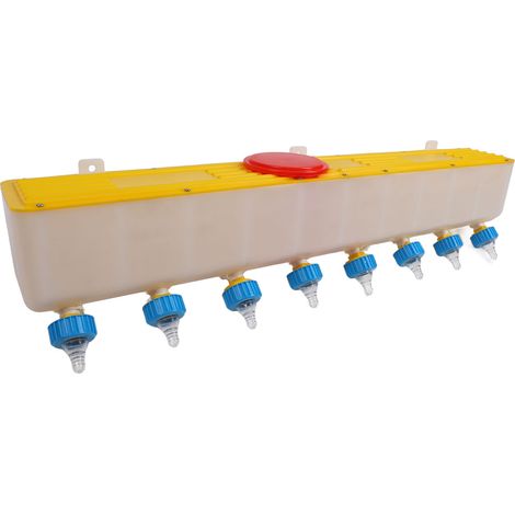Abreuvoir en silicone pour agneaux, avec 8 tétines, fixation murale, récipient à lait de 10 litres pour animaux de ferme, adapté aux agneaux allaités. (1/5)