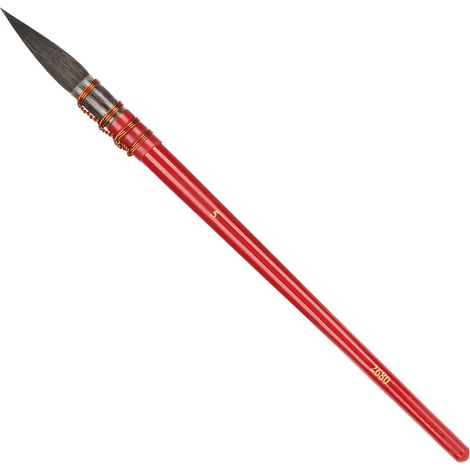 Pinceau Zhong Sheng pour artistes, avec anneaux en fer rouge, dessiné à la main, en poils d'écureuil gris de haute qualité, pour aquarelle et acrylique, référence 2680 Rouge n° 5 (1/5)