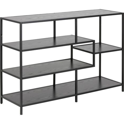 Estantería Norsica Sevferi 102, Cenizas negro + Negro, Abierta sin pared trasera, Metal, MDF, Número de puertas: 0, Número de cajones: 0, 78x114x35cm