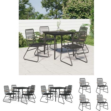 Gartenstuhl - vidaXL 5-tlg. Garten-Essgruppe Schwarz PVC Rattan - Gartenstuhl Set (1/5)