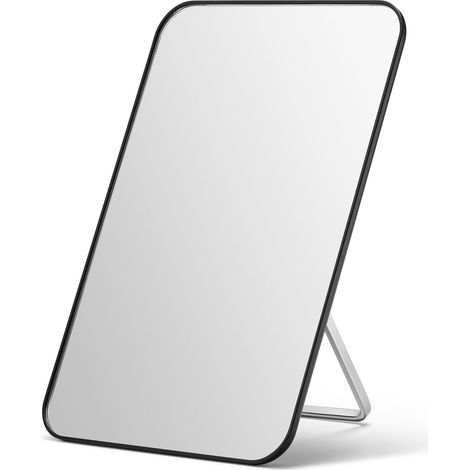 Miroir de Maquillage de Bureau, Miroir de Table 21,4 x 13,7 cm avec Support Pliable et Trou de Suspension pour Rasage et Voyage, Noir (1/5)