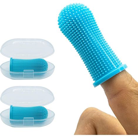 Brosse A Dent Chien Et Chat - Brosse A Dent Pour Chien Et Brosse A Dent Chat - Nettoyage À 360 Degrés Pour Hygiène Et Santé Du Chien Et Chat - Brosse A Dents Chien - Doigtier Dents Chien - Bleu 2Pices (1/5)