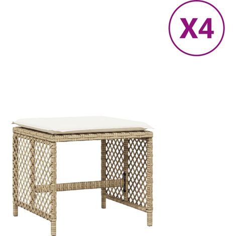 Tabourets de jardin,Repose-pied et coussins lot de 4 beige 41x41x36cm rotin CFW63800 (1/5)