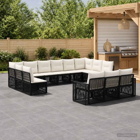 vidaXL Ensemble de canapé de jardin 13 pc Noir et blanc crème (1/5)