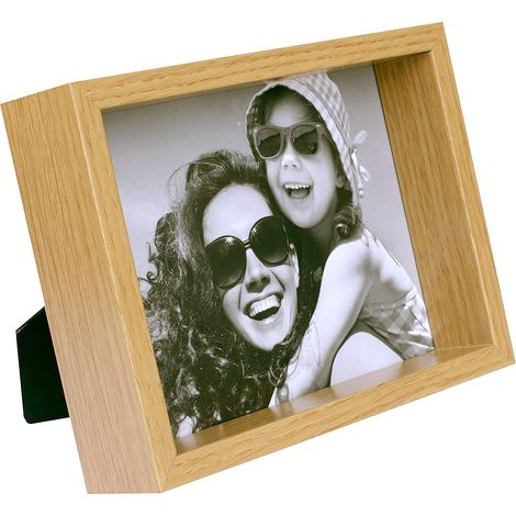 Cornice portafoto a scatola, profonda, 10x15 cm, da appoggio e da appendere, in rovere, BD art