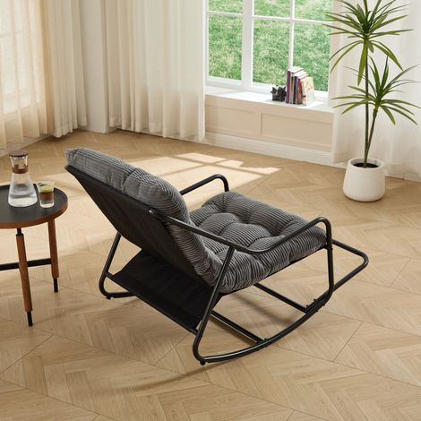 Fauteuil à bascule cadre noir avec coussin épais et doux adapté salon chambre déco intérieure (1/5)