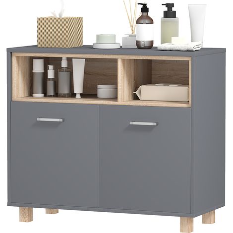 Meuble salle de bain rangement, meuble de rangement style moderne avec compartiments ouverts et portes doubles (1/5)