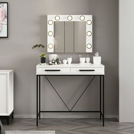 Toeletta da trucco con cassetti colore bianco 90x45x80H cm - Altes