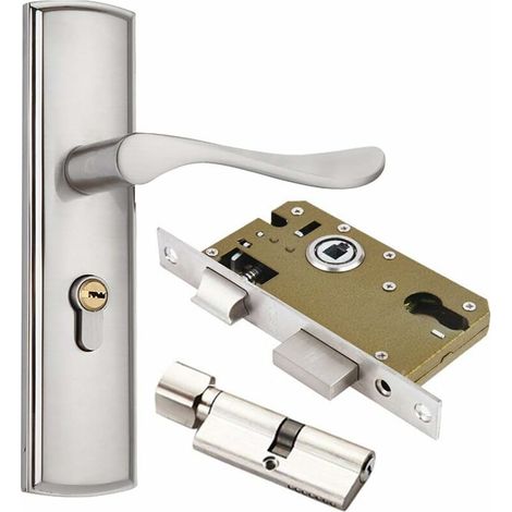 Ensemble poignée et serrure de porte, en alliage de zinc, pour installation domestique et usage quotidien.-AquaForge (1/5)