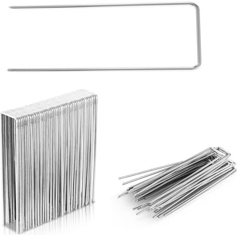 200 - Piquet D Ancrage - Acier Galvanisé - Fixation Géotextile Et Filet - Résistant À La Rouille - Pour Jardin Et Agriculture - Argent - 15x2,5cm (1/5)