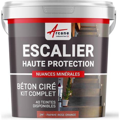 Béton ciré escalier, kit complet - 2 m² (en 2 couches) Papaye Rose Orange - ARCANE INDUSTRIES