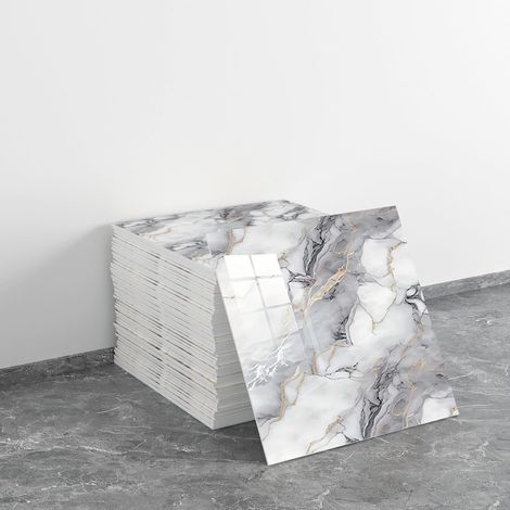 Set mit 20 wasserdichten PVC-Duschwandpaneelen in Marmoroptik, selbstklebende Wandfliesen für Bad, Schlafzimmer und Küche, Grau, 30 x 30 cm