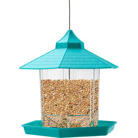 Bird Feeder Familial - Mangeoire pour Oiseaux en PP/PS, Modèle Transparent à Fenêtre, Dimensions 16x16x17 cm, Capacité 500 ml, Vert / Brun Gris, Facile à Installer et Nettoyer (1/5)