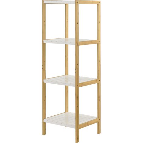 Mensola portaoggetti in bambù 33 x 34 x 110 cm bianco naturale 030006975