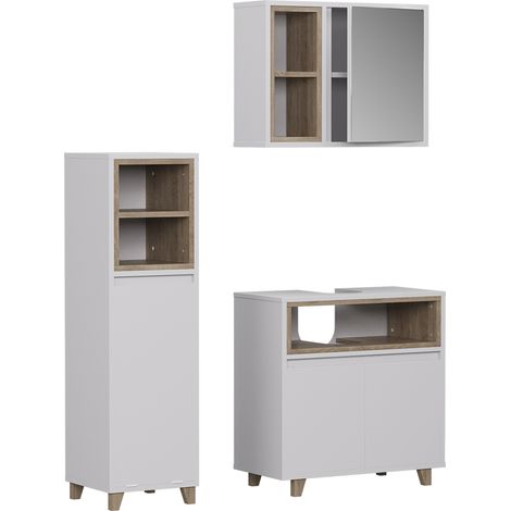 Badmöbel-Set Elnor, Weiß/Eiche, 3 Teile mit Midischrank, Vicco (1/5)