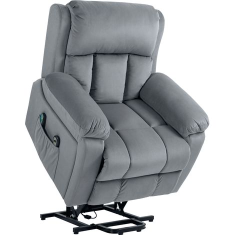 Homcom – Fauteuil relax électrique avec fonction massage et chauffage lombaire – Inclinaison 135° – Revêtement synthétique gris – Charge max 150 kg