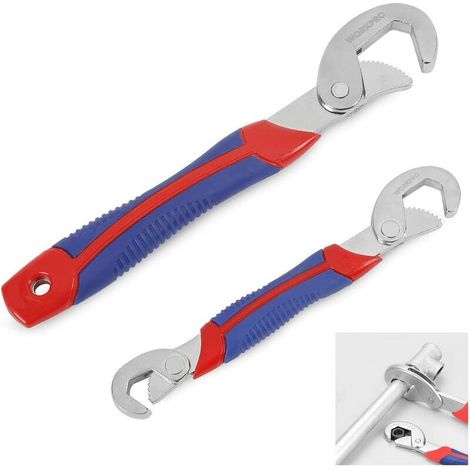 – Lot de 2 clés à molette réglables en acier au carbone – Ouvertures 9-32 mm – Poignée ergonomique antidérapante – Pour réparations plomberie (1/5)