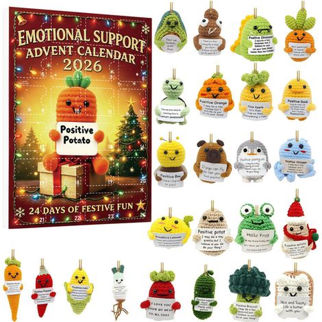 Calendrier de l'Avent 2026 « Soutien émotionnel », 24 décorations suspendues en acrylique 2D avec messages positifs, ornements de sapin de Noël style crochet pour une décoration festive.