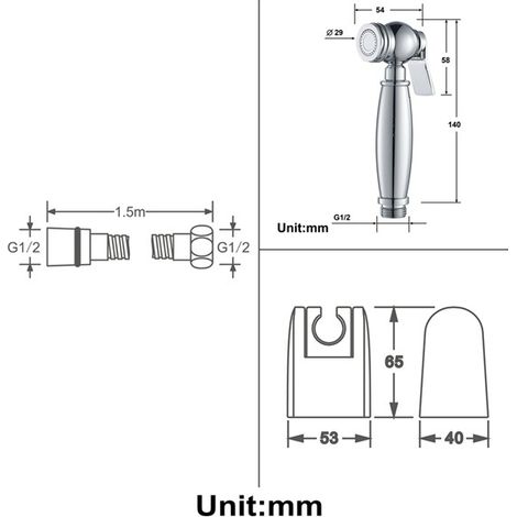 Un ensemble de pistolet de pulvérisation de bidet de style rétro en cuivre argenté + ABS + acier inoxydable pour la chasse d'eau.