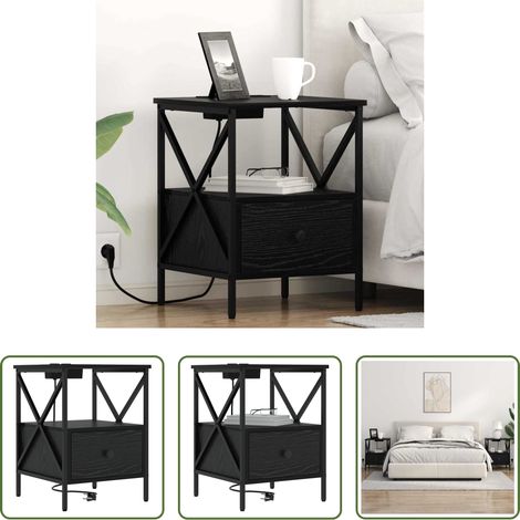 Rangement - Cabinet de chevet avec tiroir Chêne noir 41,5 x 40,5 x 55 cm (1/5)