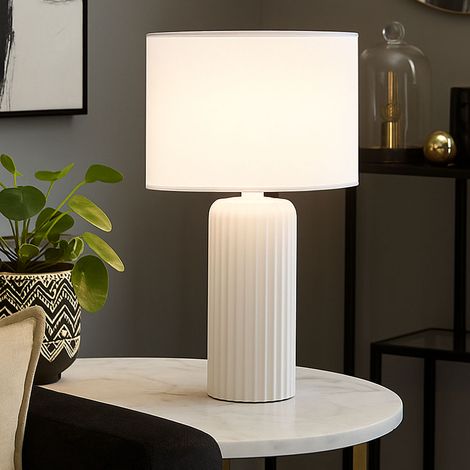 Tischleuchte Nachttischlampe weiß Keramik Wohnzimmerlampe Textil Leseleuchte Tischlampe, 1x E27, DxH 28 x 51 cm