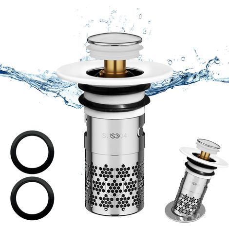 1 Pièces Bouchon de lavabo INOX, Pop up Bouchon de vidage Universel, Bouchon de Vidange Amélioré, Flitre de Vidange Anti-Bloqué, avec Filtre Net, pour Baignoire, Cuisine, Lavabo (33-40mm) - Blanc. (1/5)