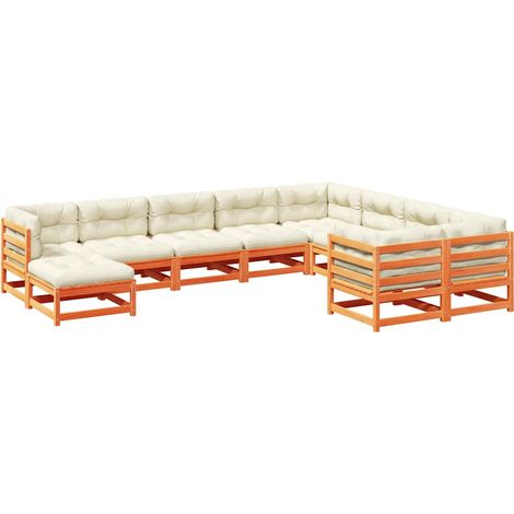 Maison Exclusive - Juego sofás jardín 10 pzas con conjines madera (1/5)