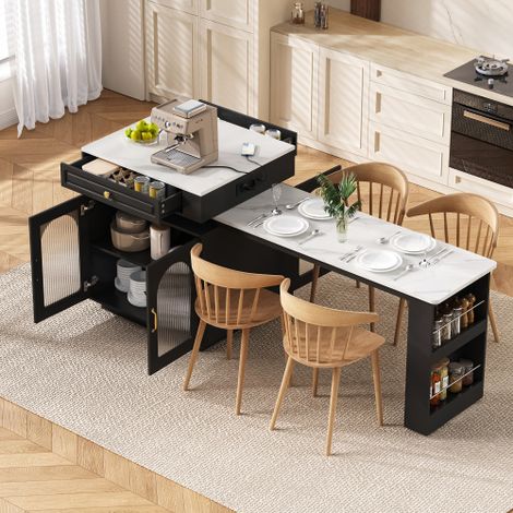 Îlot de cuisine mobile sur roulettes table à manger extensible avec éclairage LED table haute équipée de prises électriques usage polyvalent (îlot de cuisine, buffet ou table haute) convient aux c (1/5)