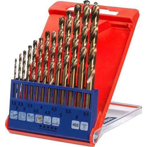 kwb Set di trapano metallo HSS-TIN TITAN - Set da trapano, 13-pezzo, Ø da 1,5 a 6,5 mm (pendenza 0,5 mm) e 3.3 e 4,2 mm (1/4)