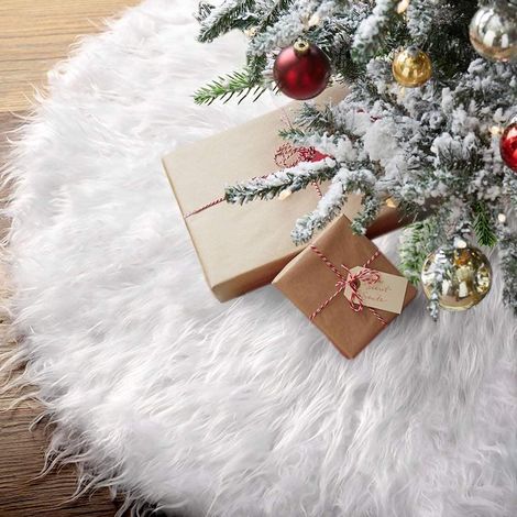 Tappeto Gonna Copertura Base Albero di Natale 78cm Peluche Bianco Effetto Neve (1/5)