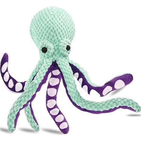 Peluche a forma di polpo che emette un suono, giocattolo interattivo da masticare per Golden Retriever e cani di taglia media e grande, morbido peluche per cuccioli - Design verde e viola (1/5)