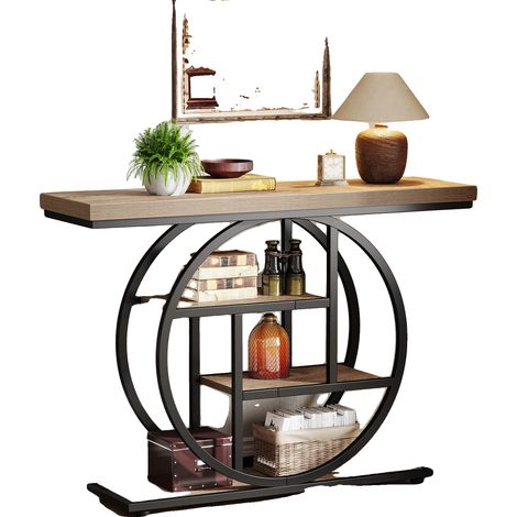 Tavolino consolle con 4 ripiani, design industriale, marrone chiaro (1/2)