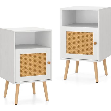 Rattan-Nachttisch mit Stauraum, offenem Fach und Tür, 2-teilig