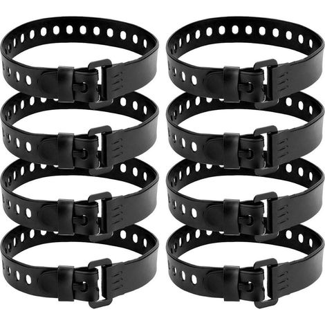 Lot de 8 sangles en caoutchouc avec boucle en fer 45 cm Noir