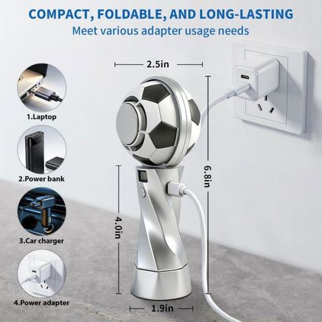 Ventilateur Football - USB Rechargeable - 100 Niveaux Vitesse - 180 Min Autonomie - 11000 Tr/Min - Doré - 1 Pièce (1/5)