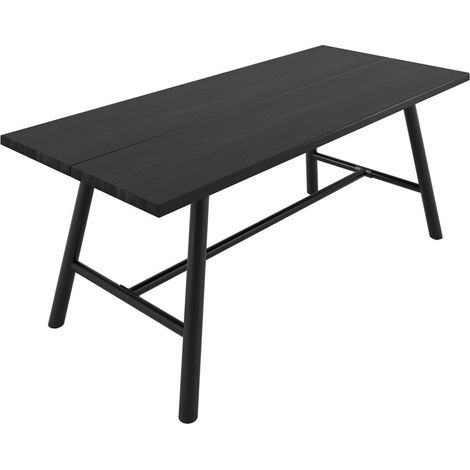 Louie Indoor Dining Table (Pack of 2) - Wood Variant/Metal - L89 x W200 x H76 cm - Black/Black - Flat Pack
