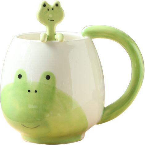 Tasses grenouille amusantes, tasses à café mignonnes, tasses grenouilles en céramique avec cuillères et sous-verres, tasses à café 420 ml, tasses grenouilles, tasses à expresso, tasses à cappuccino, c (1/5)