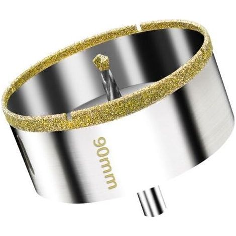 Scie Cloche Diamantée 90 mm avec Foret Guidage de Centrage, Scie Cloche Carrelage avec revêtement diamant, Foret trépan Diamant pour verre, carrelage, céramique, marbre, granit (1/4)
