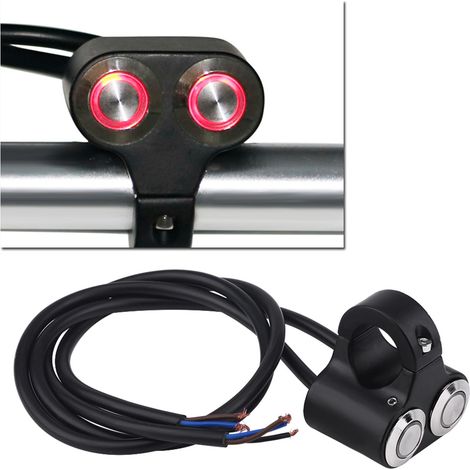 Interrupteur de guidon de moto/vélo électrique en alliage d'aluminium de 22 mm avec bouton autobloquant, interrupteur 2 en 1 (une pièce) (type autobloquant avec voyant rouge) (1/5)
