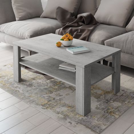 Couchtisch Rora, 1 Fach, rechteckig, Betonoptik Tischplatte, 110x65x47h cm, Grau Beton (1/3)