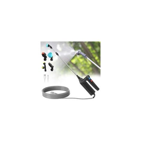 Pulverizador eléctrico con 3 velocidades de pulverización, potente pulverizador de jardín de 7,4 V, 4 boquillas ajustables, pulverizador a presión con manguera de 8 m y pértiga telescópica de 60 cm.